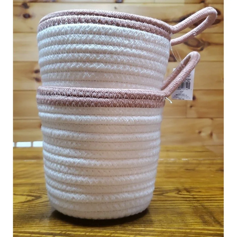 2ct Hanging Rope Baskets Cream/pink(rose) flower pot , herb, great for any plant